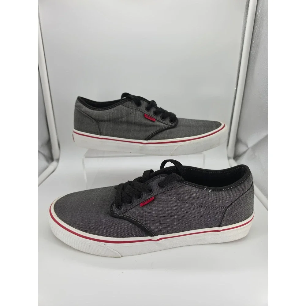 Vans Atwood Mens 9.5 Charcoal Gray Red Low Top Skate Shoes Sneakers Streetwear